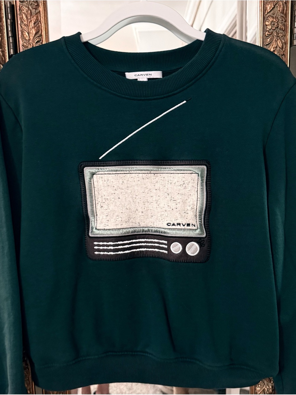 CARVEN Women’s L Black Embroidered TV Graphic Sweatshirt Made in Portugal